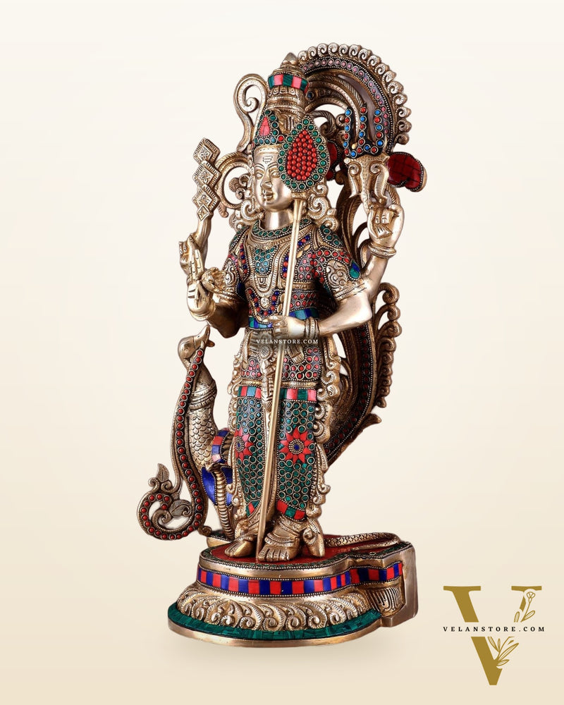 Unique Brass Kartikeya Lord Murugun Statue 20"