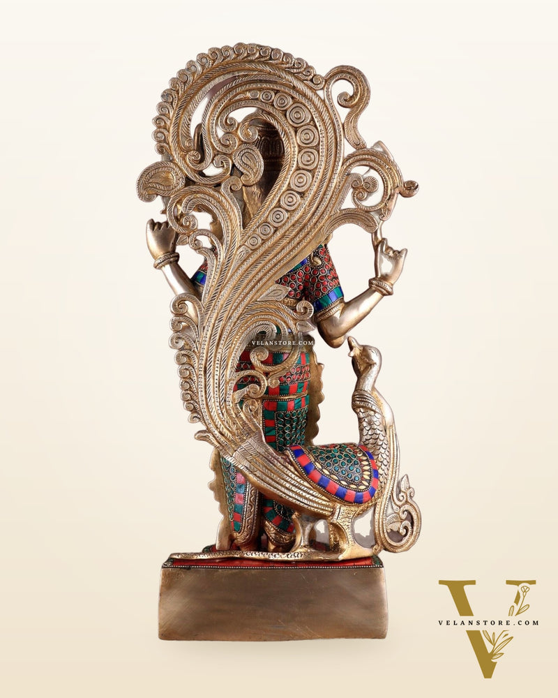 Unique Brass Kartikeya Lord Murugun Statue 20"