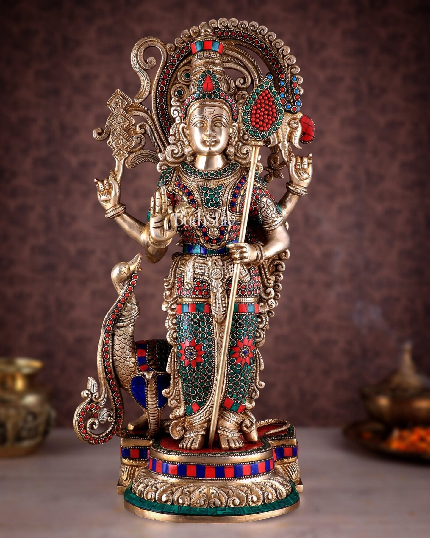 Unique Brass Kartikeya Lord Murugun Statue 20"