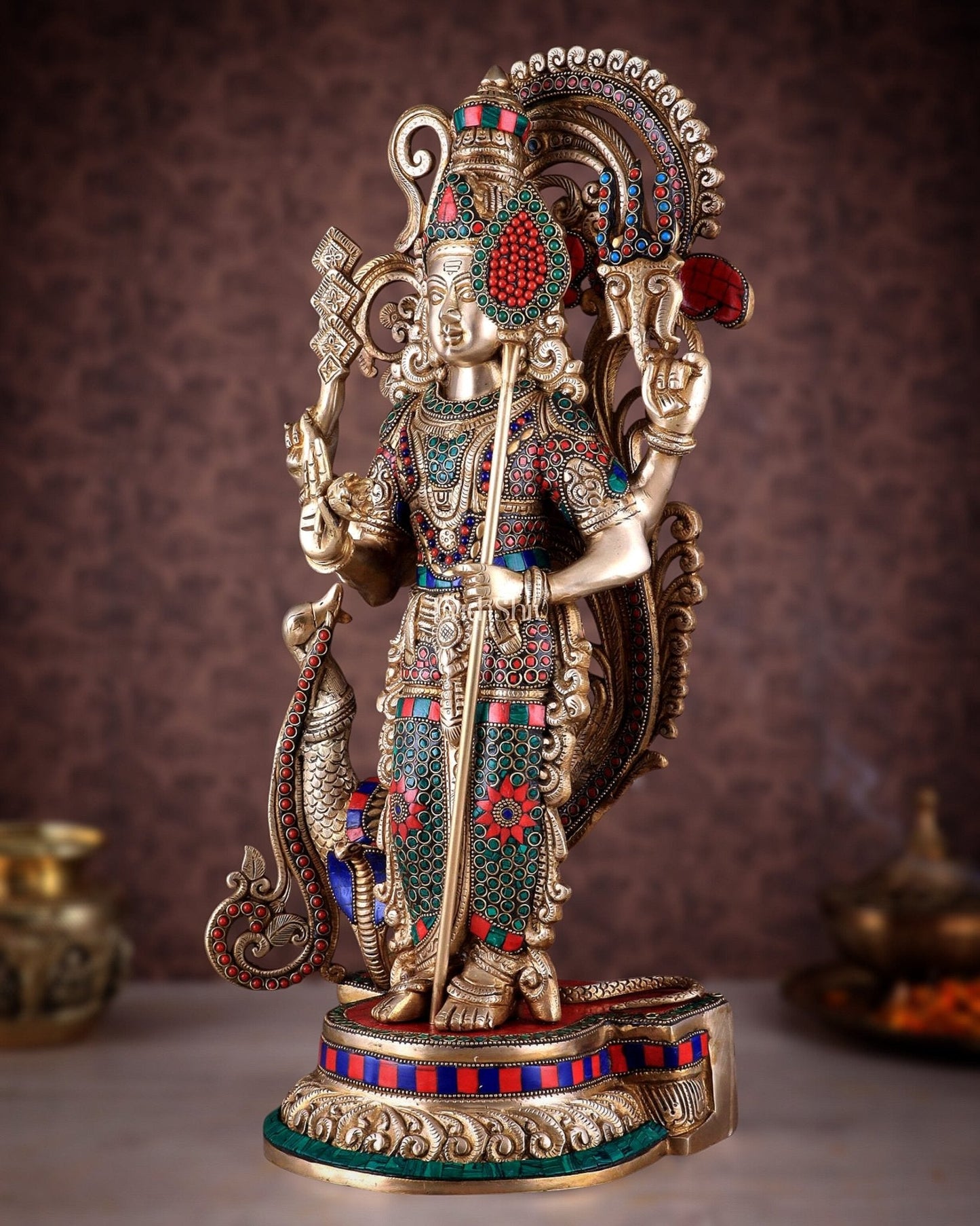 Unique Brass Kartikeya Lord Murugun Statue 20"
