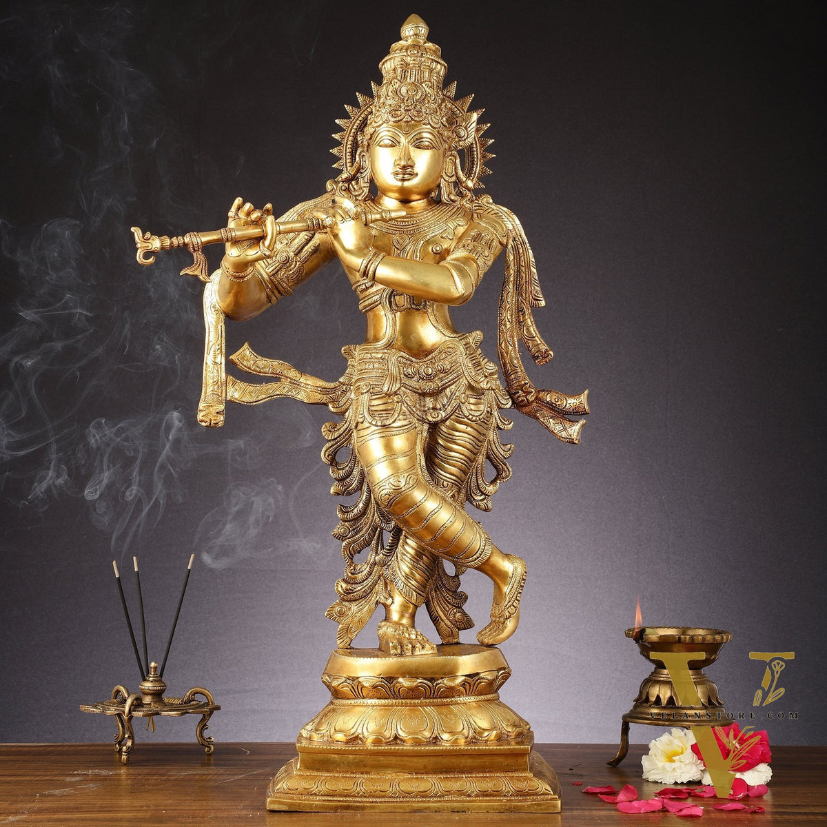 Unique Brass Krishna Statue - 26"