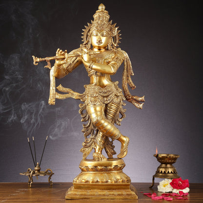 Unique Brass Krishna Statue - 26"