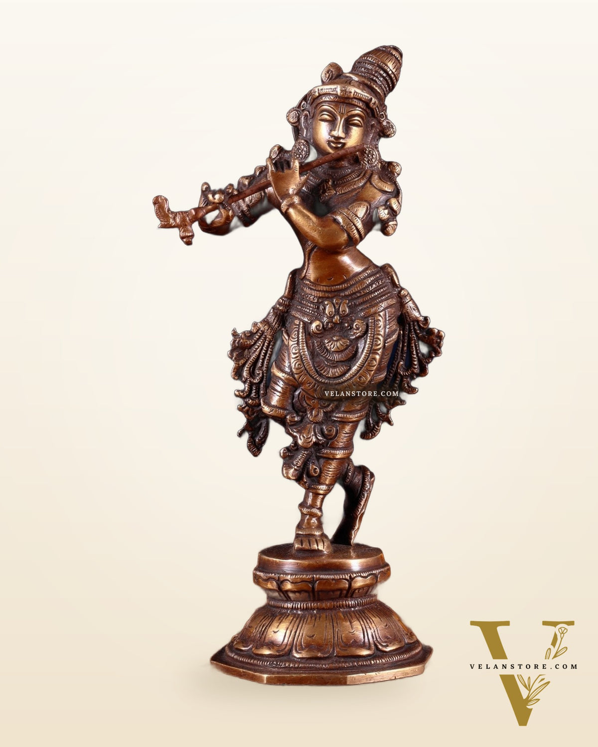 Unique Brass Krishna Statue – 9.5” Antique Burnt Brass Finish