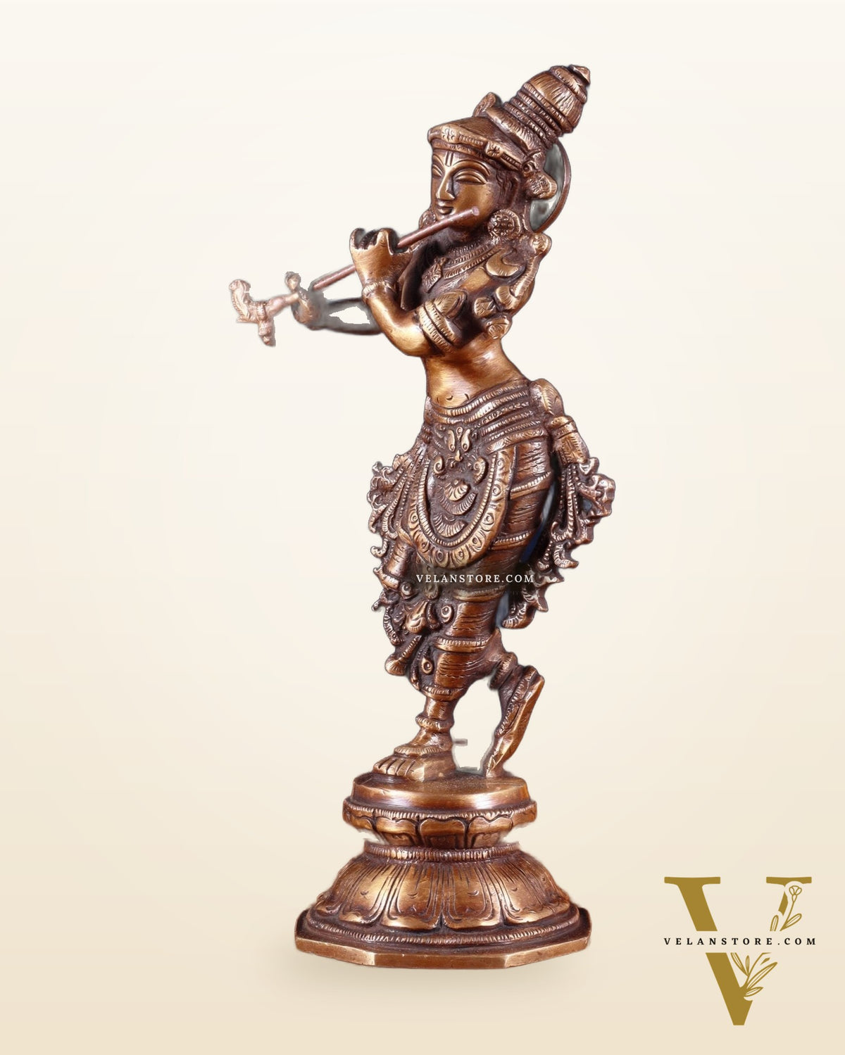 Unique Brass Krishna Statue – 9.5” Antique Burnt Brass Finish