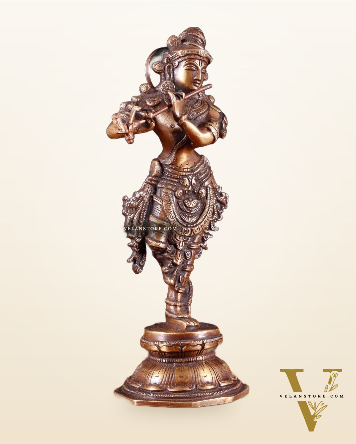 Unique Brass Krishna Statue – 9.5” Antique Burnt Brass Finish