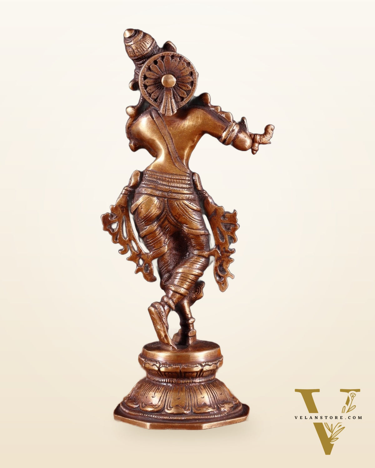 Unique Brass Krishna Statue – 9.5” Antique Burnt Brass Finish