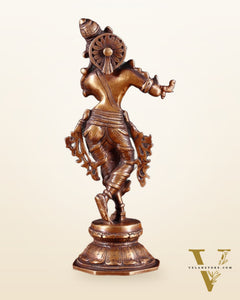 Unique Brass Krishna Statue – 9.5” Antique Burnt Brass Finish