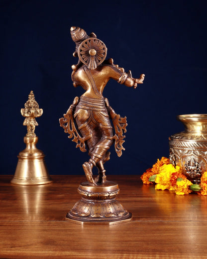 Unique Brass Krishna Statue – 9.5” Antique Burnt Brass Finish