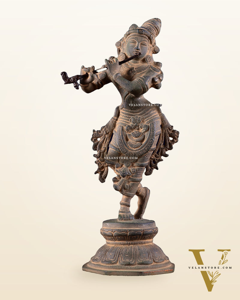 Unique Brass Krishna Statue - 9.5 Inches Super antique