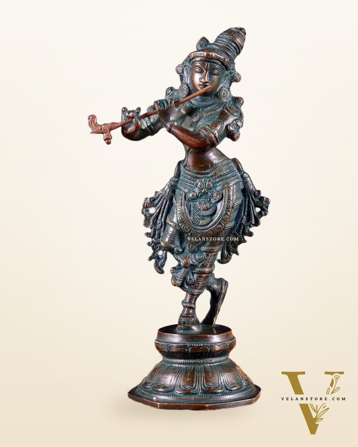 Unique Brass Krishna Statue – 9.5” Vintage bronze tone