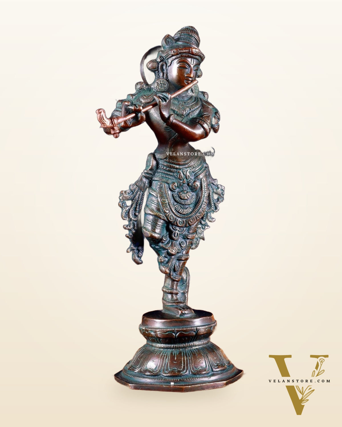 Unique Brass Krishna Statue – 9.5” Vintage bronze tone