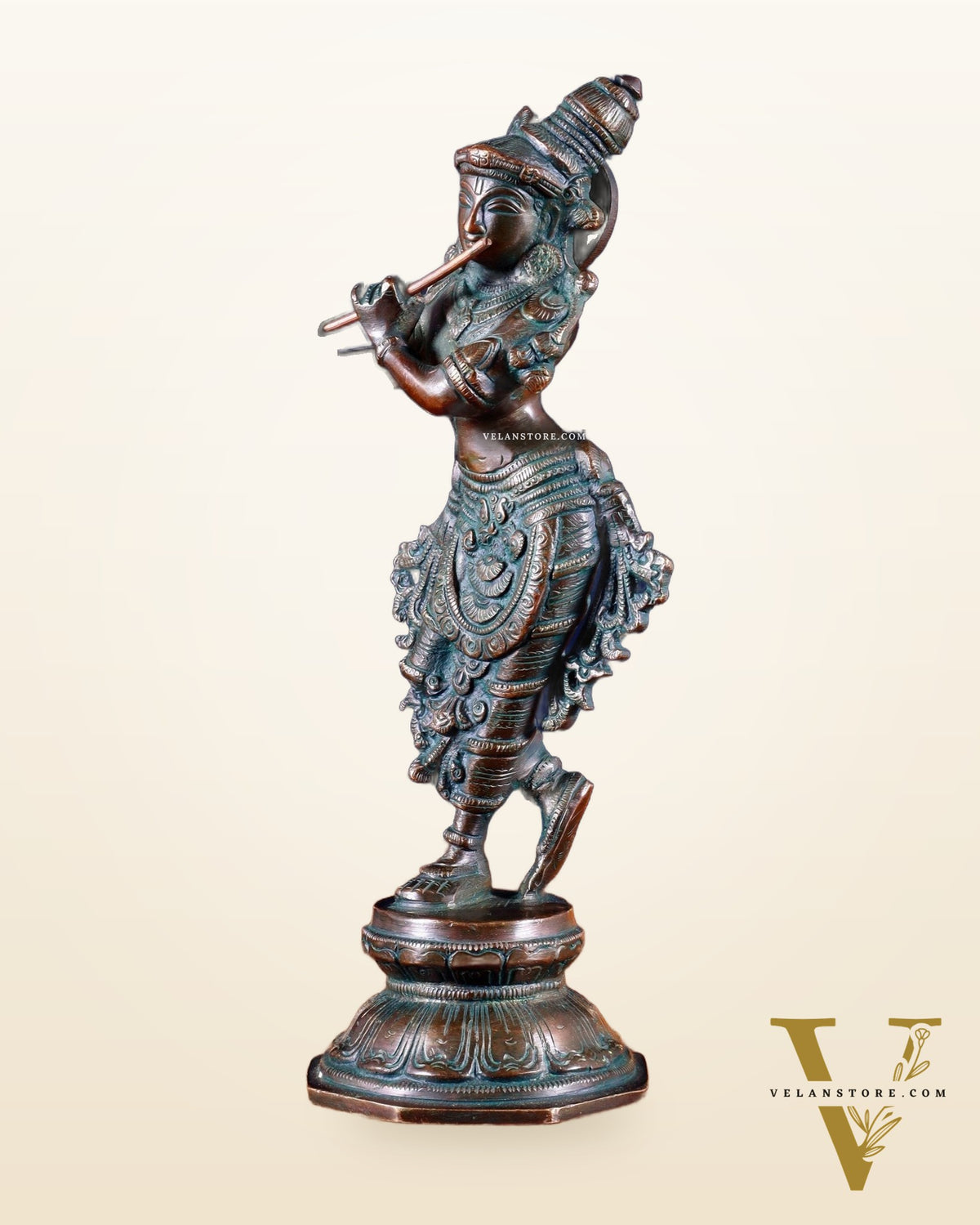 Unique Brass Krishna Statue – 9.5” Vintage bronze tone