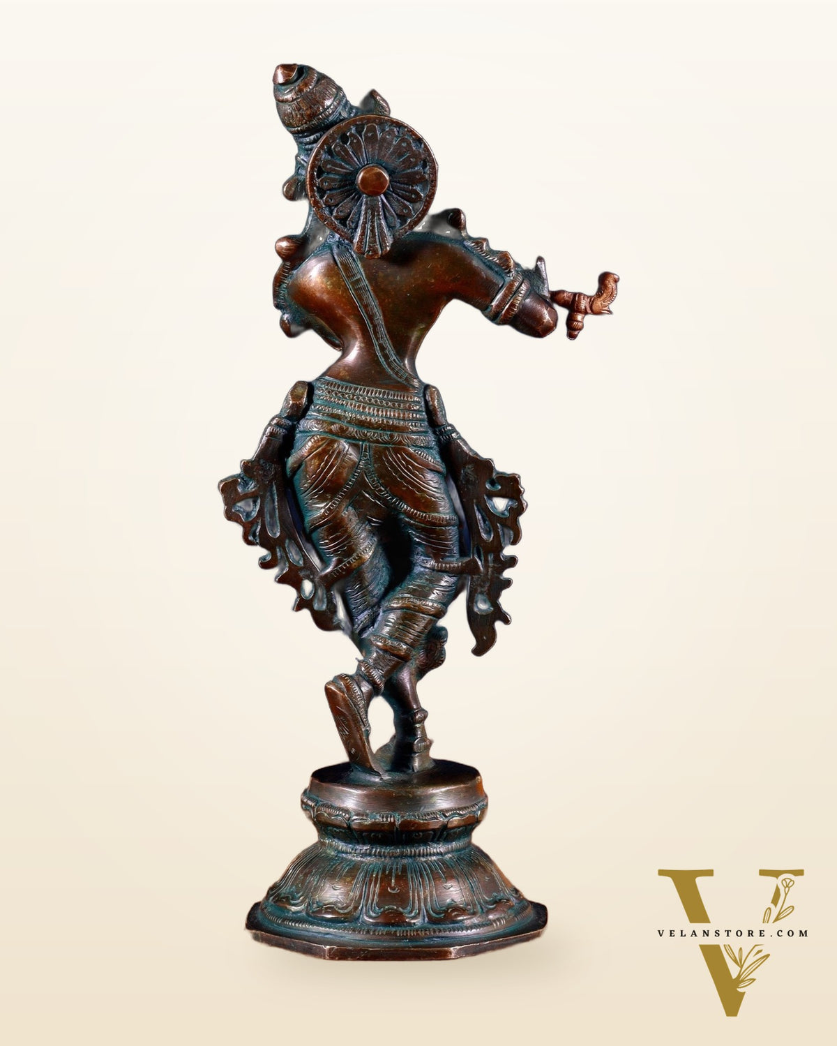 Unique Brass Krishna Statue – 9.5” Vintage bronze tone