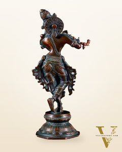 Unique Brass Krishna Statue – 9.5” Vintage bronze tone