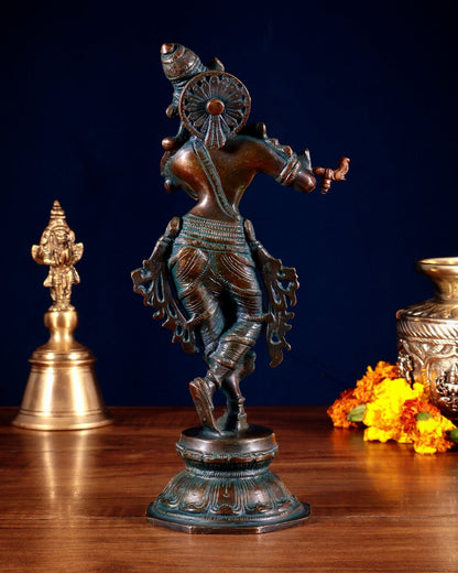 Unique Brass Krishna Statue – 9.5” Vintage bronze tone