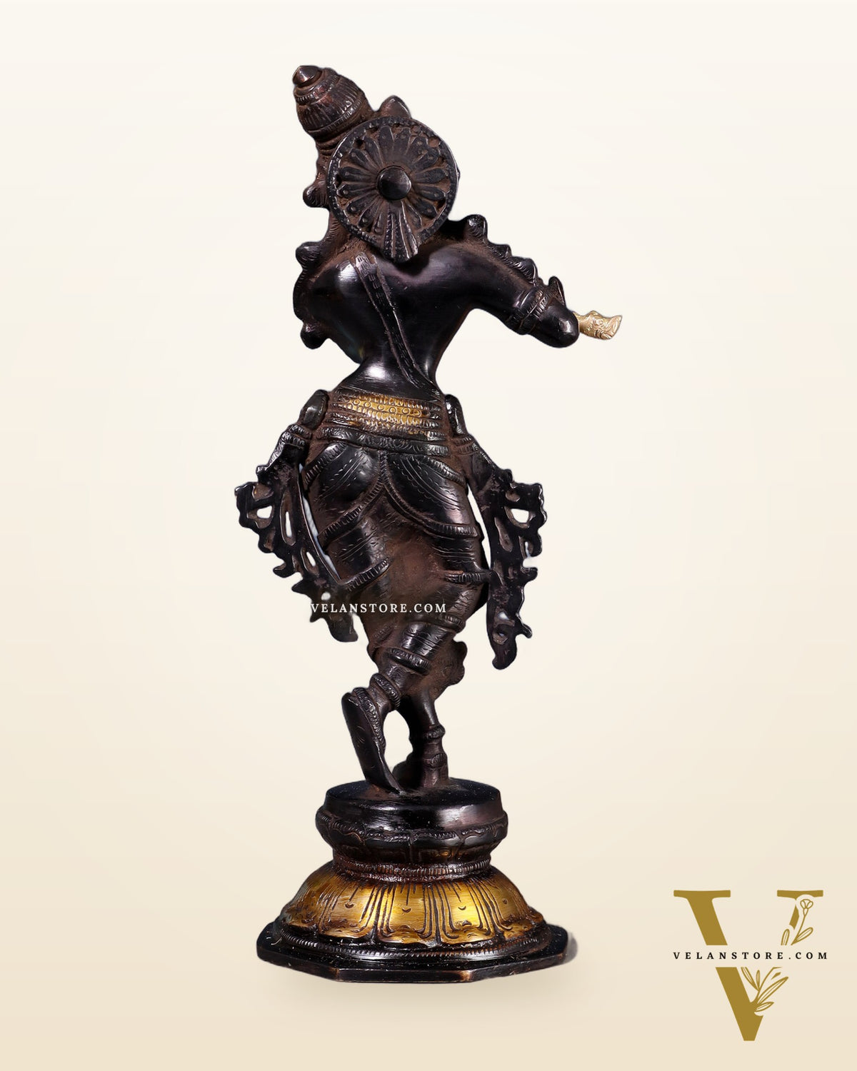 Unique Brass Krishna Statue - Sleek Design 9.5 Inches black and golden tone