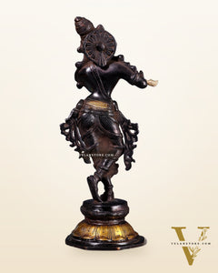 Unique Brass Krishna Statue - Sleek Design 9.5 Inches black and golden tone