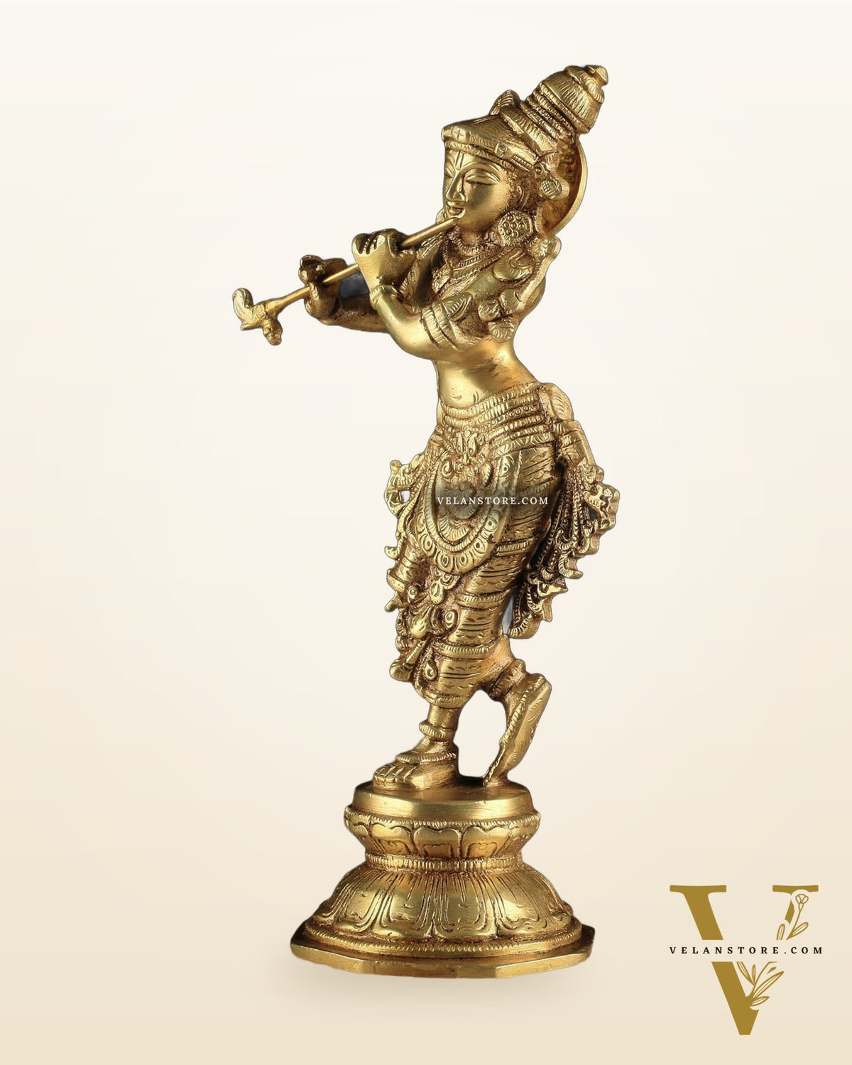 Unique Brass Krishna Statue - Sleek Design 9.5 Inches