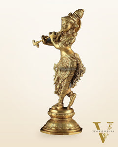 Unique Brass Krishna Statue - Sleek Design 9.5 Inches