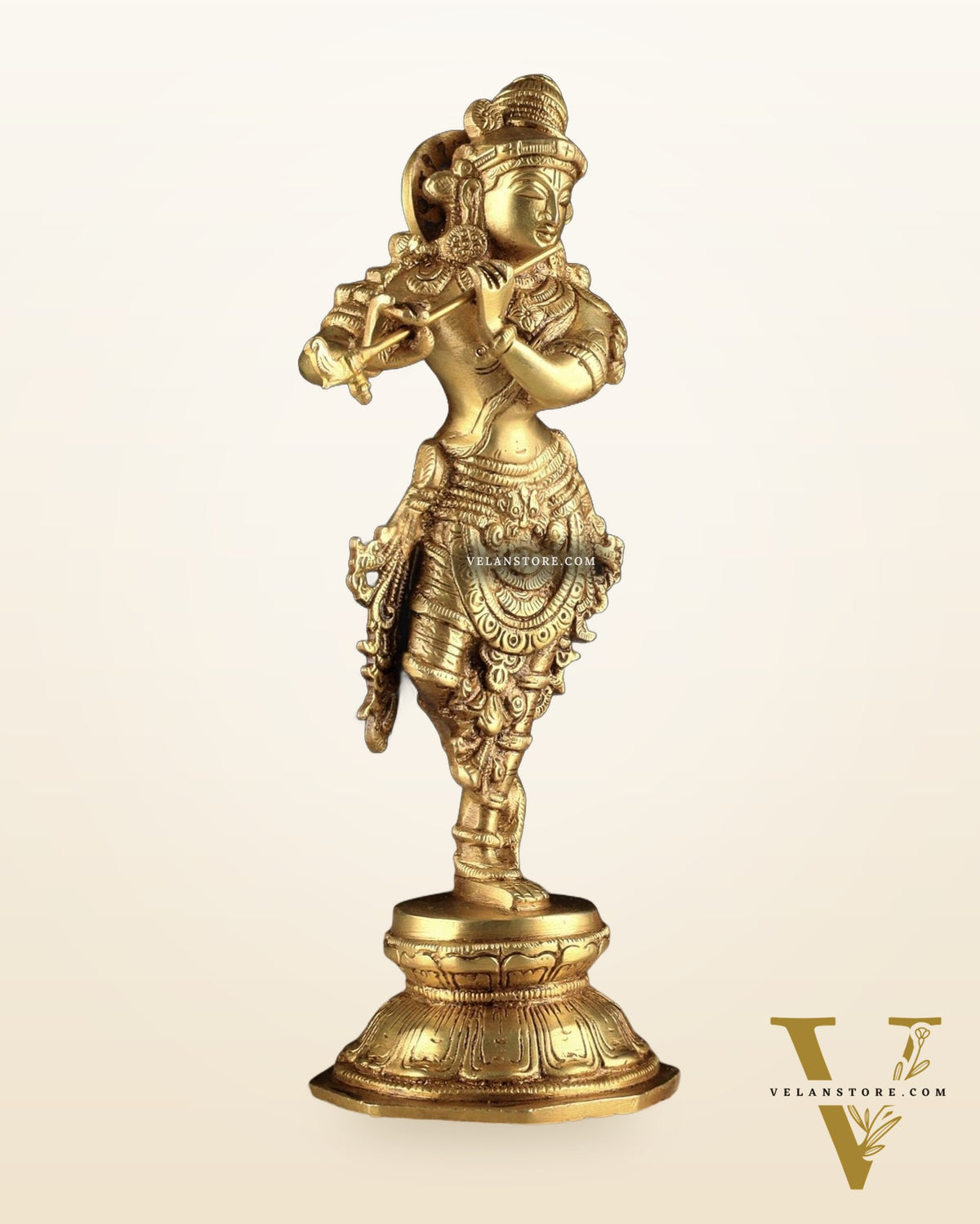 Unique Brass Krishna Statue - Sleek Design 9.5 Inches