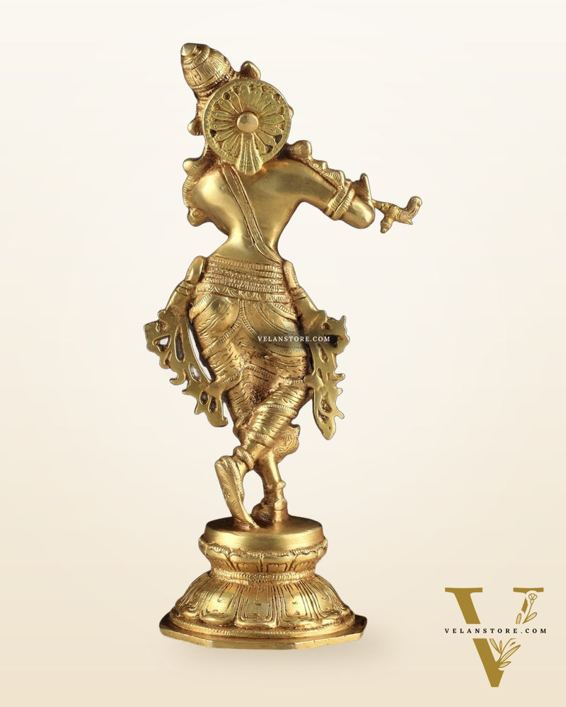 Unique Brass Krishna Statue - Sleek Design 9.5 Inches