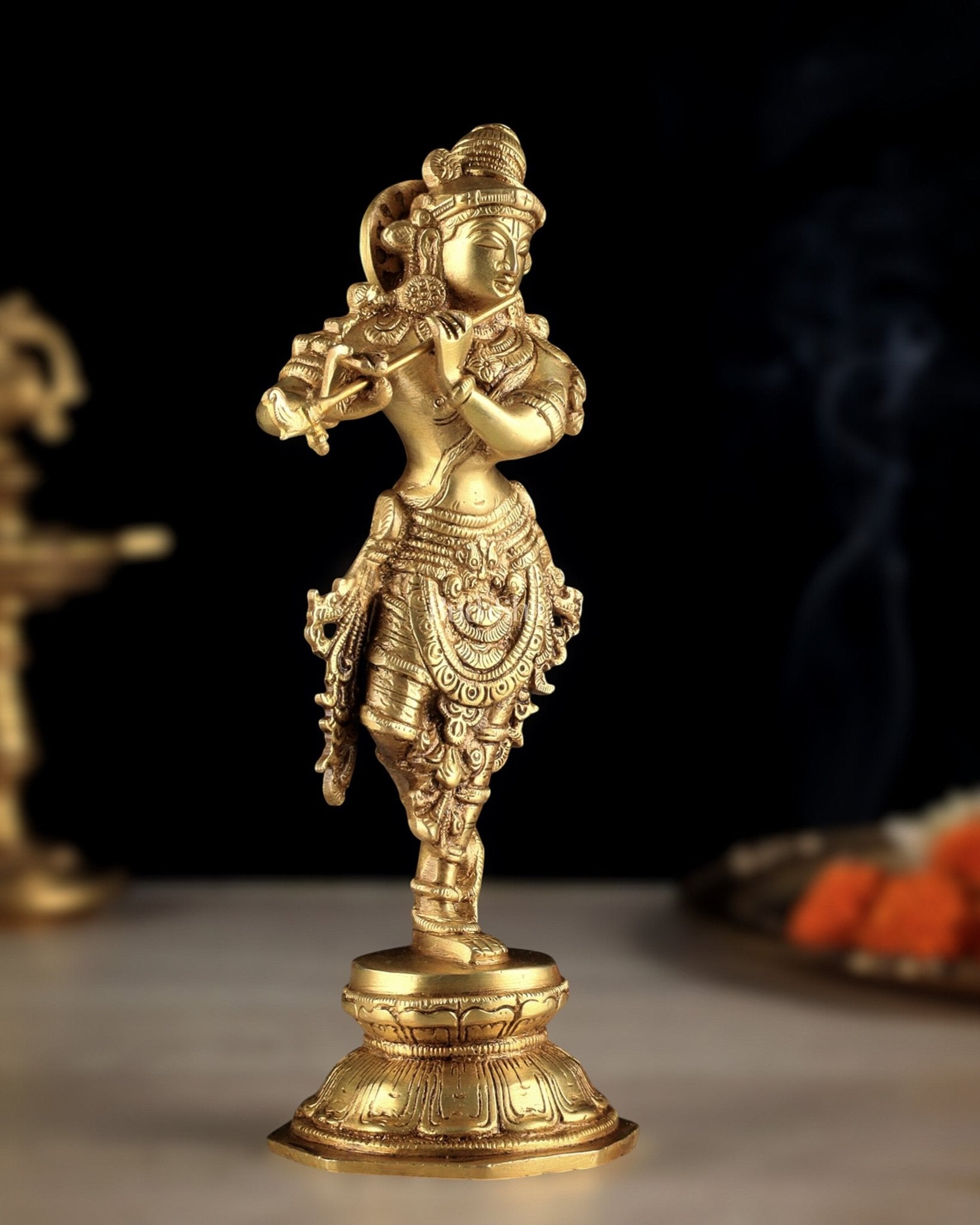 Unique Brass Krishna Statue - Sleek Design 9.5 Inches