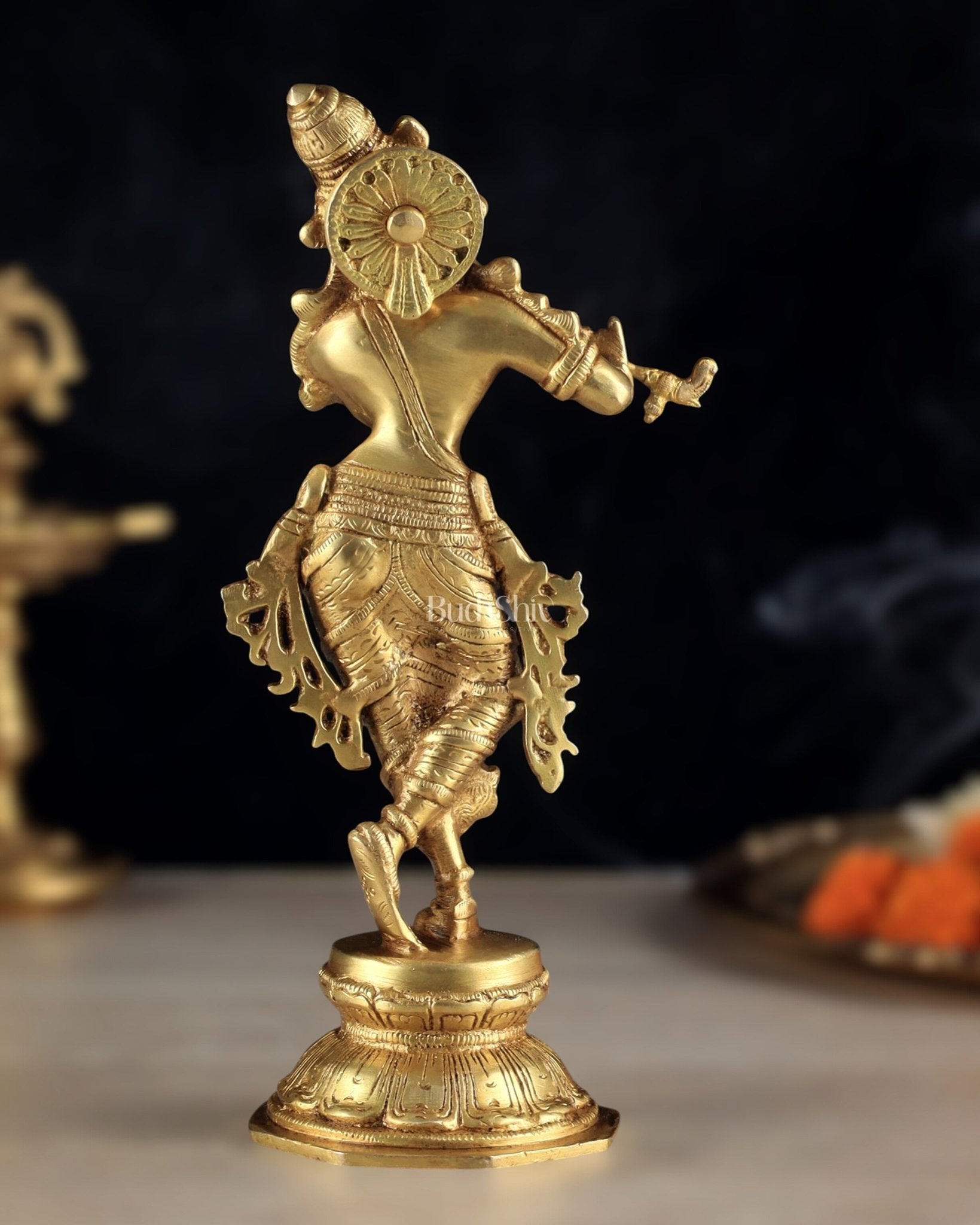 Unique Brass Krishna Statue - Sleek Design 9.5 Inches