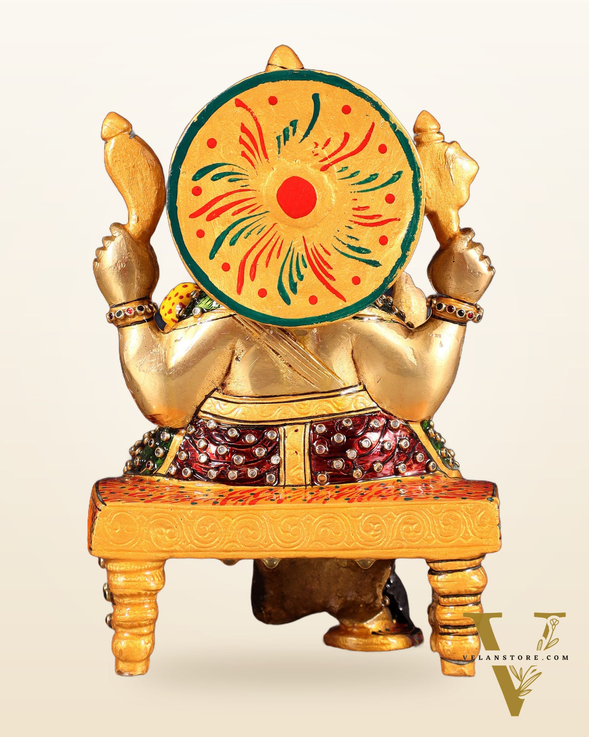 Unique Brass Lord Ganesha Decorated with Laakh Meenakari 8.5"