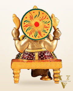Unique Brass Lord Ganesha Decorated with Laakh Meenakari 8.5"