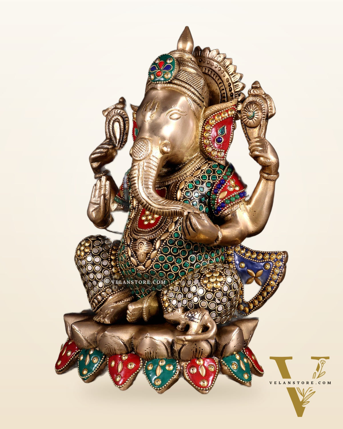 Unique Brass Lord Ganesha multicolour Statue - 11.5 Inch