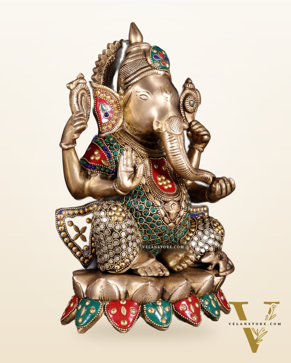 Unique Brass Lord Ganesha multicolour Statue - 11.5 Inch