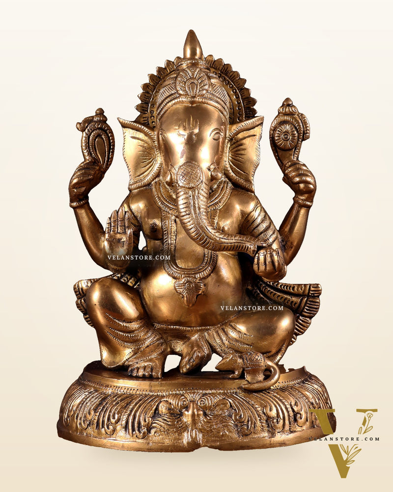 Unique Brass Lord Ganesha Statue - 11.5 Inch