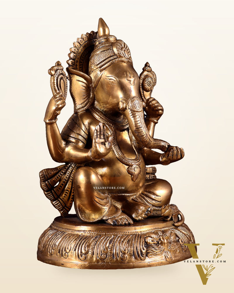 Unique Brass Lord Ganesha Statue - 11.5 Inch