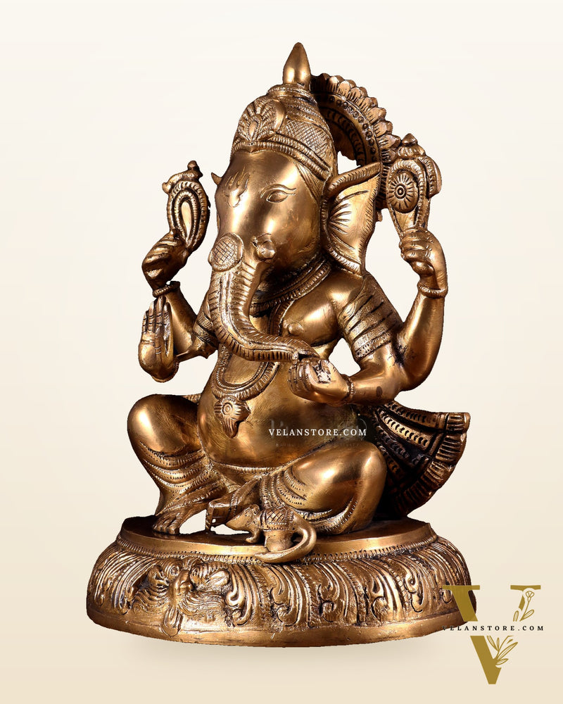 Unique Brass Lord Ganesha Statue - 11.5 Inch