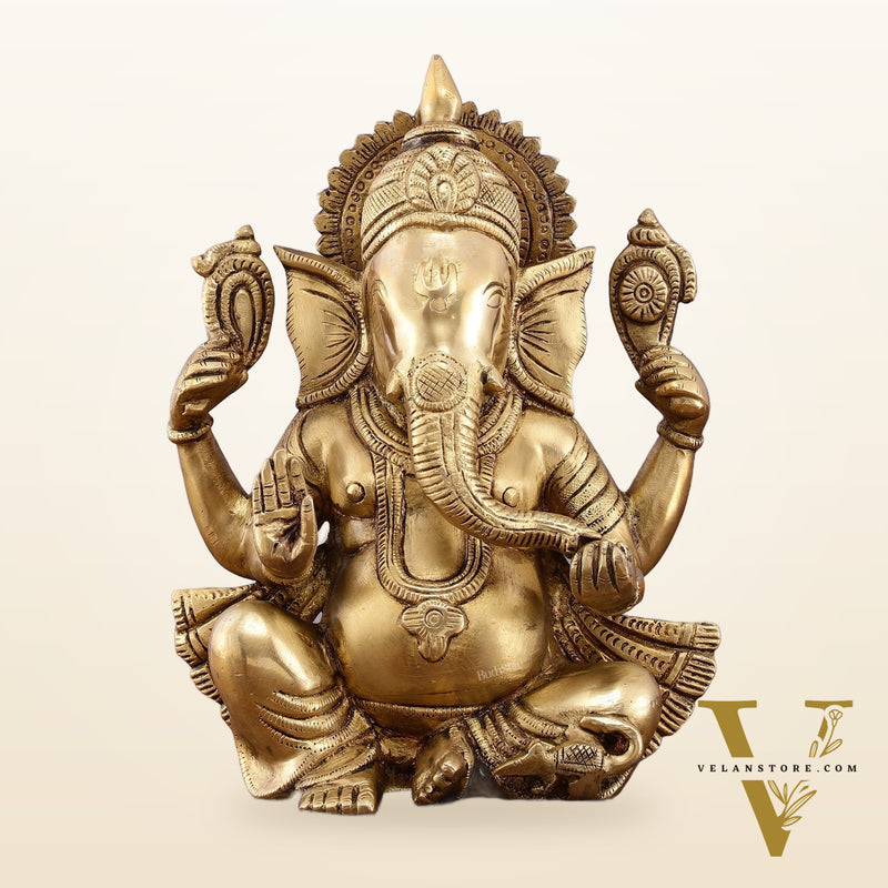 Unique Brass Lord Ganesha Statue - 9.5 Inch