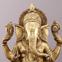 Unique Brass Lord Ganesha Statue - 9.5 Inch