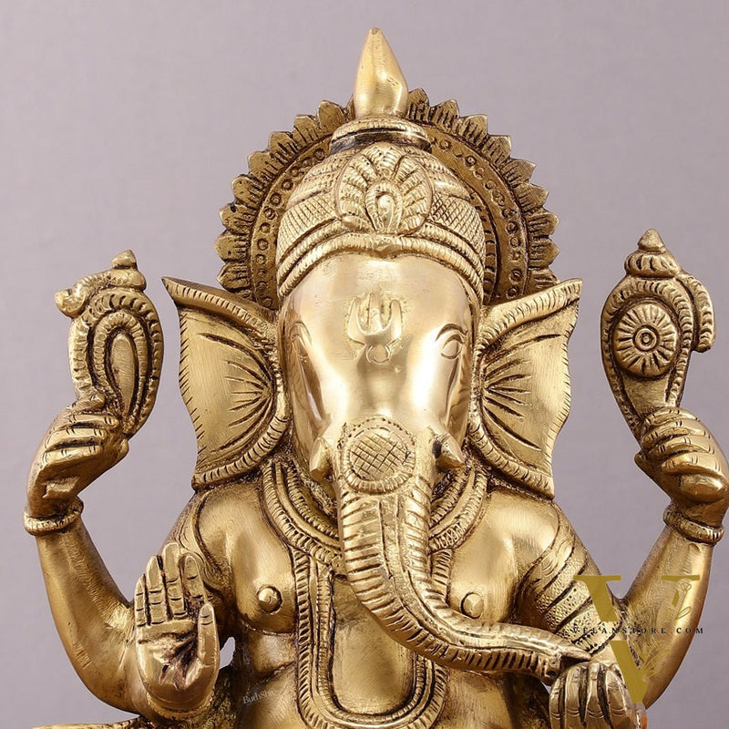 Unique Brass Lord Ganesha Statue - 9.5 Inch