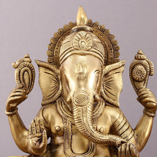 Unique Brass Lord Ganesha Statue - 9.5 Inch