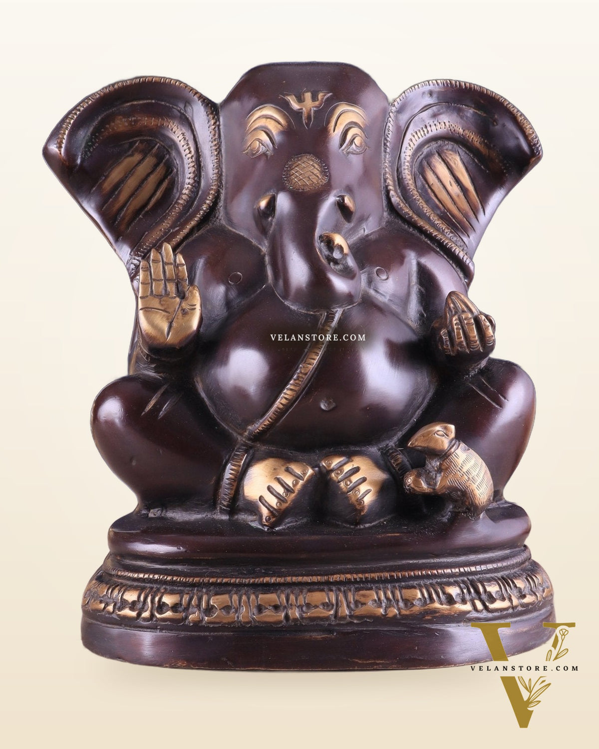 Unique Brass Lord Ganesha Statue on Round Base | Vintage Finish 8"