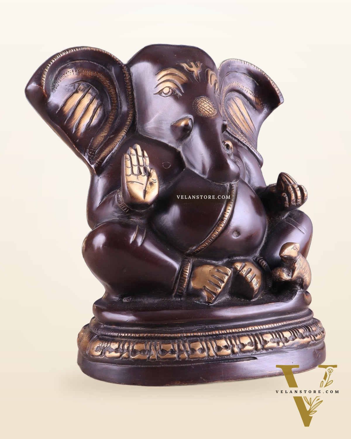 Unique Brass Lord Ganesha Statue on Round Base | Vintage Finish 8"