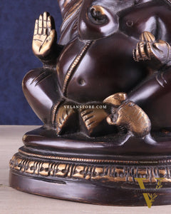 Unique Brass Lord Ganesha Statue on Round Base | Vintage Finish 8"