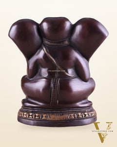 Unique Brass Lord Ganesha Statue on Round Base | Vintage Finish 8"