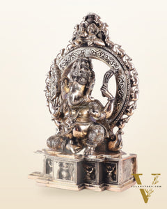 Unique Brass Lord Ganesha Statue with Kirtimukha Prabhavali Arch | 19.5 Inches