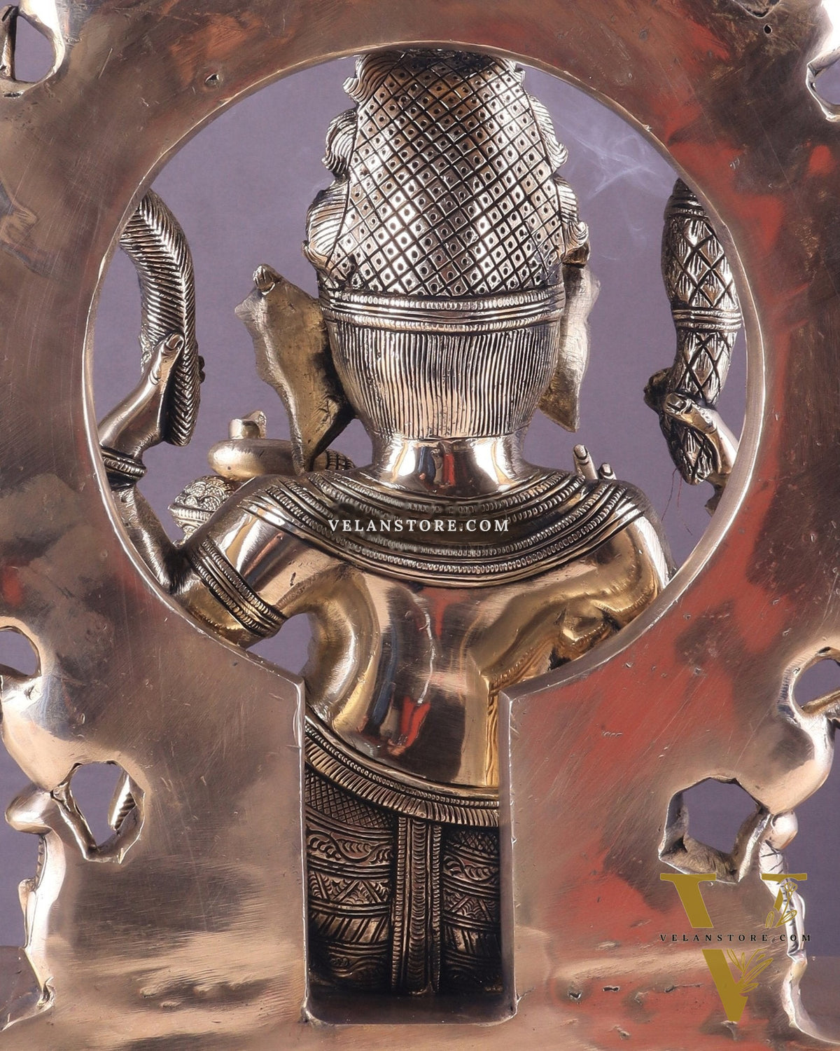 Unique Brass Lord Ganesha Statue with Kirtimukha Prabhavali Arch | 19.5 Inches