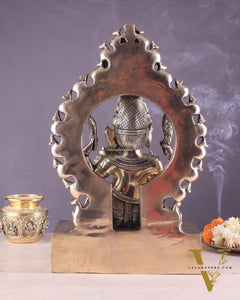 Unique Brass Lord Ganesha Statue with Kirtimukha Prabhavali Arch | 19.5 Inches