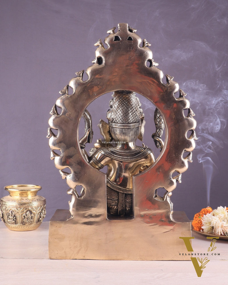 Unique Brass Lord Ganesha Statue with Kirtimukha Prabhavali Arch | 19.5 Inches