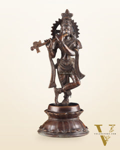 Unique Brass Lord Krishna Statue with Copper Tone – Divine Krishna Idol (11 Inches)