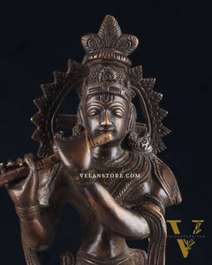 Unique Brass Lord Krishna Statue with Copper Tone – Divine Krishna Idol (11 Inches)