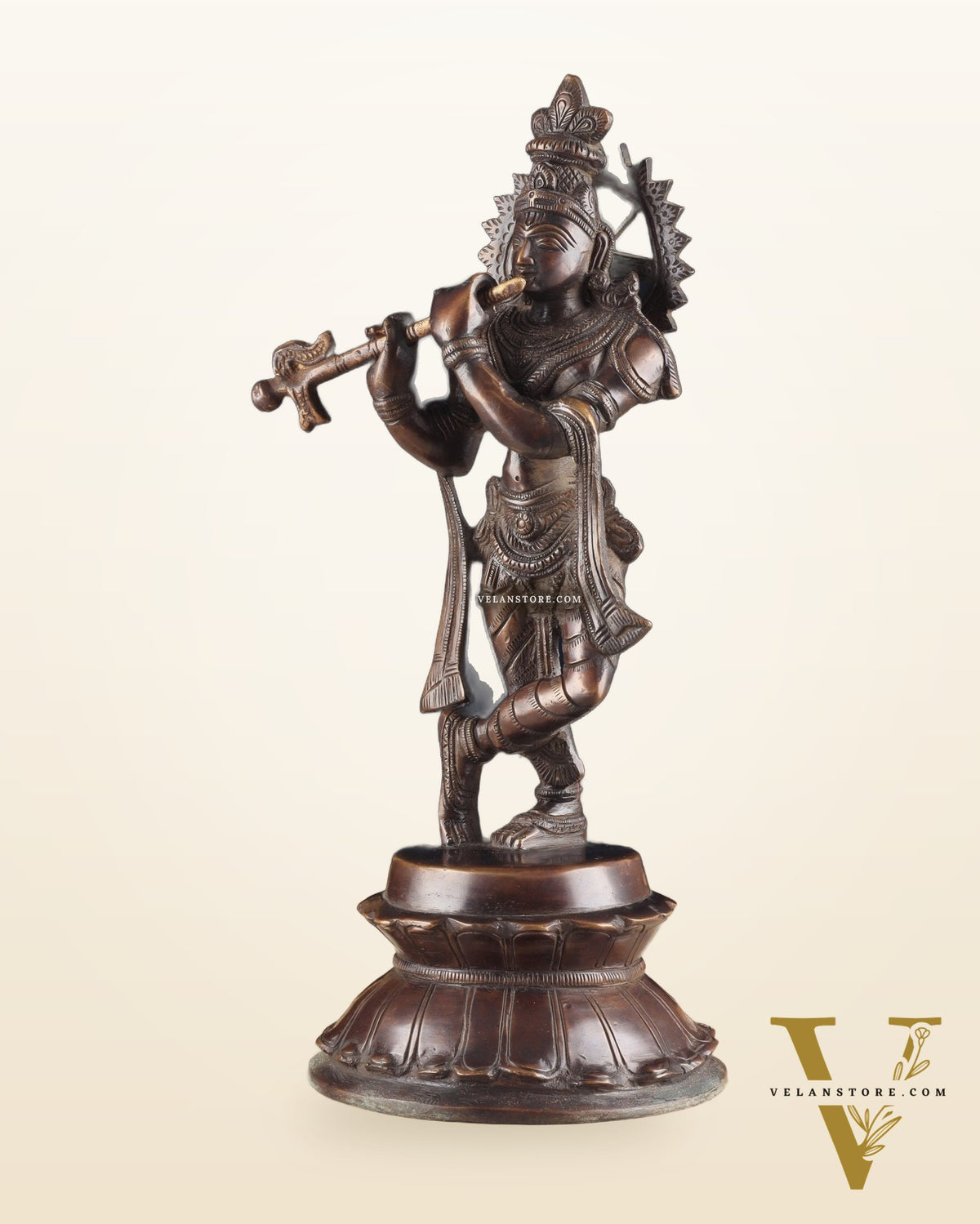 Unique Brass Lord Krishna Statue with Copper Tone – Divine Krishna Idol (11 Inches)