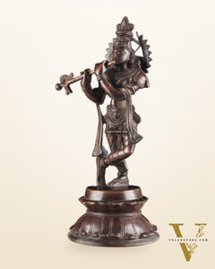 Unique Brass Lord Krishna Statue with Copper Tone – Divine Krishna Idol (11 Inches)